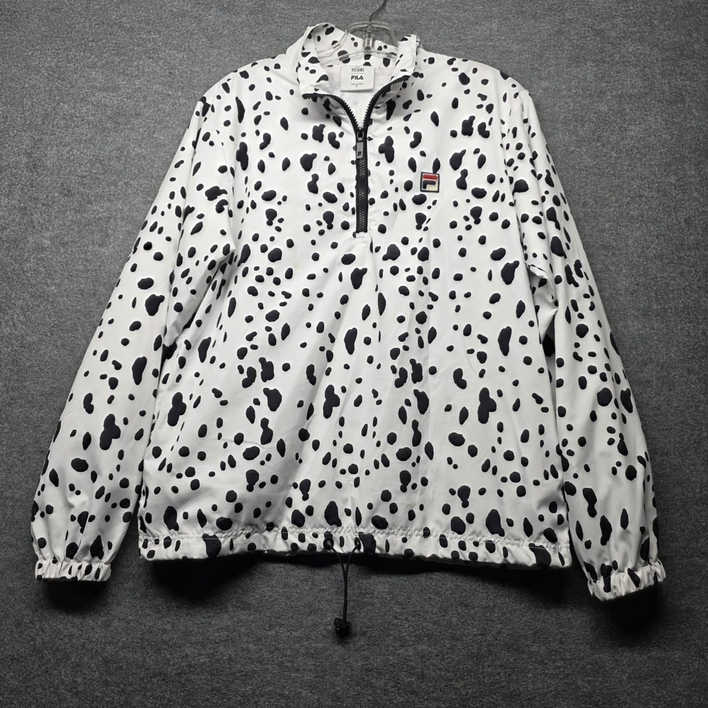 FILA Disney Villains Dalmatian Print 1/4 Zip Pullover Jacket White Black M